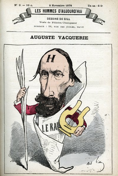 Portrait of Auguste Vacquerie (1819-1895), French poet, playwright and journalist. Cartoon by Gill, Paris by Andre Gill
