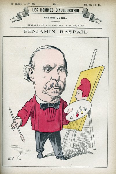 Portrait of Benjamin Raspail (1823-1899), a French painter and politician, he was at the origin of the law making 14 July the national holiday. Cartoon by Gill, Paris. by Andre Gill