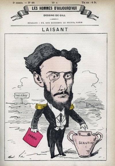 Portrait of Charles-Ange Laisant (1841-1893), French scientist and politician. Cartoon by Gill, Paris. by Andre Gill