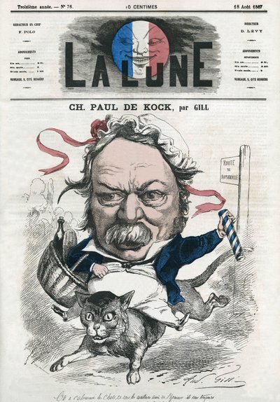 Portrait of Charles Paul de Kock, French popular novelist. Cartoon by Gill, in 
