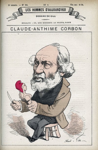 Portrait of Claude Anthime Corbon, French Senator. Cartoon by Gill in 
