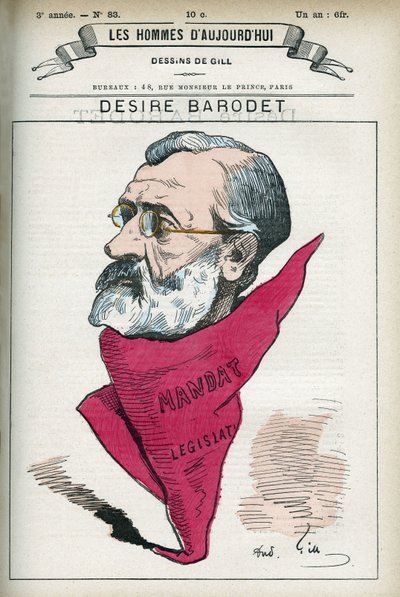 Portrait of Desire Barodet (1823-1906), a French teacher and politician, he was Senator of the Seine from 1896 to 1900. Cartoon by Gill, Paris. by Andre Gill