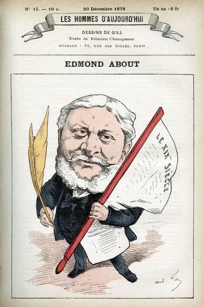 Portrait of Edmond About (1828-1885), French Novelist, Playwright and Art Critic. Cartoon by Gill, Paris. by Andre Gill