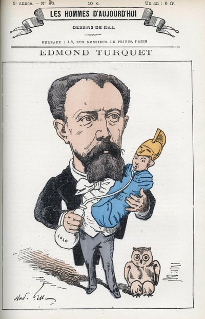 Portrait of Edmond Henri Turquet, a French politician, he was depute of the Aisne from 1871 to 1889. Cartoon by Gill, Paris by Andre Gill