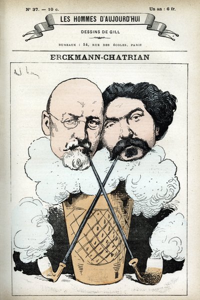 Portrait of Emile Erckmann and Alexandre Chatrian by Andre Gill
