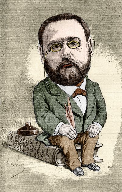 Portrait of Emile Zola, French writer. Cartoon by Andre Gill for the Illustrious World by Andre Gill