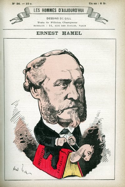 Portrait of Ernest Hamel (1826-1898), French lawyer and politician. Cartoon by Gill, in 