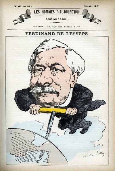 Portrait of Ferdinand de Lesseps (1805-1894), French Diplomat. Cartoon by Gill, in Les Hommes d