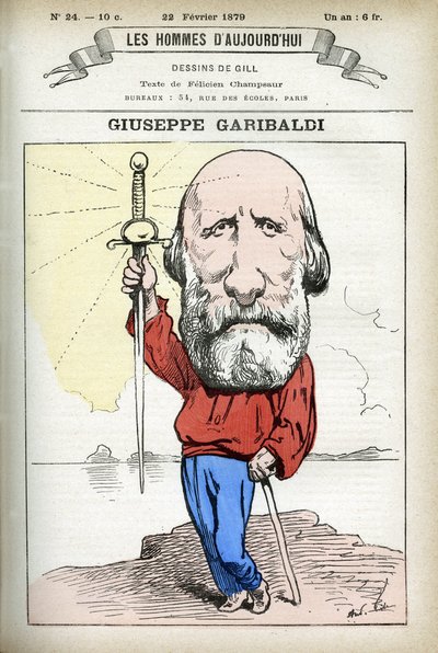 Portrait of Guiseppe Garibaldi (1807-1882), Italian politician. Cartoon by Gill, in 