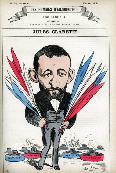 Portrait of Jules Claretie (1840-1913), French novelist, playwright and critic. Cartoon by Gill, in Les Homme d