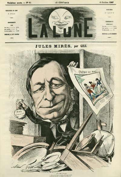 Portrait of Jules Mires, French industrialist. Cartoon by Gill, in 