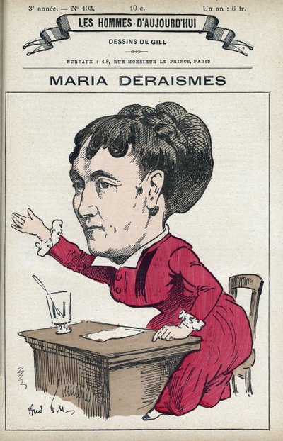 Portrait of Maria Deraismes (1828-1894), a French woman of letters and feminist. Cartoon by Gill, Paris by Andre Gill