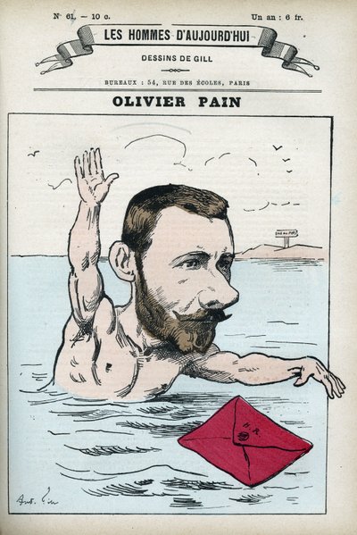 Portrait of Olivier Pain, a French and Communard politician, he was the companion of bagne and escape of Henri Rochefort (1831-1913). Cartoon by Gill, Paris. by Andre Gill
