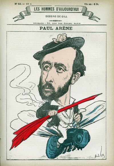 Portrait of Paul Arene, French poet and writer. Cartoon by Gill, Paris by Andre Gill