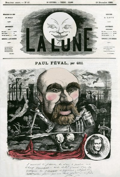 Portrait of Paul Feval, French writer. Cartoon by Gill, in La Lune, December 16 by Andre Gill