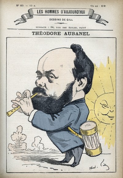 Portrait of Theodore Aubanel, French printer and Provencal poet. Cartoon by Gill, Paris by Andre Gill