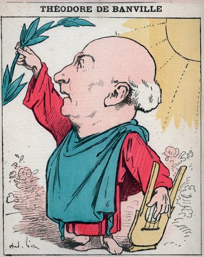 Portrait of Theodore de Banville, French poet - Cartoon by Andre Gill in 