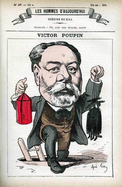 Portrait of Victor Poupin, French politician. Cartoon by Gill, in Les Homme d