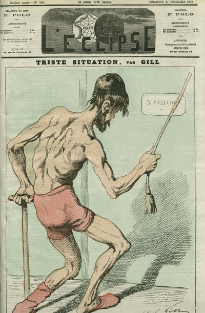 Sad situation, caricature of a sick person looking for a good Constitution. Cover in L