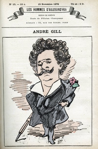 Self-portrait of Andre Gill (1840-1885), French cartoonist and illustrator. Cartoon in Les hommes d