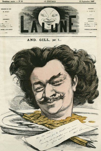 Self-portrait of Louis-Alexandre Gosset de Guines dit Andre Gill, French cartoonist. Cartoon by Gill, in 