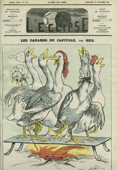 The ducks of the Capitol, caricature of the newspapers La Patrie, Le Constitutionnel, Le Pays, Le Figaro, L