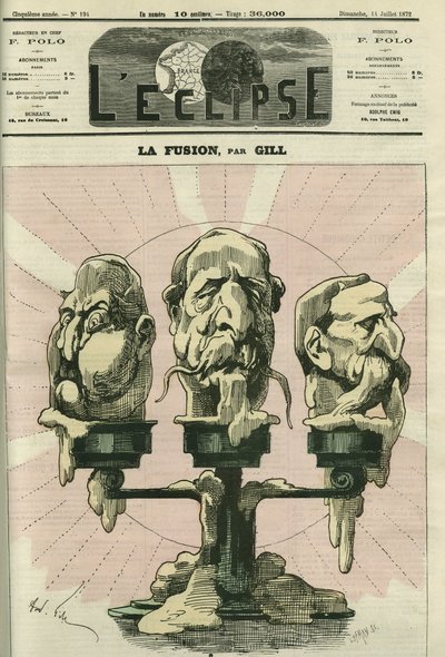 The fusion, an illustration of the constitution of the Assembly, with royalists, bonapartists, and republicans. Cover in 