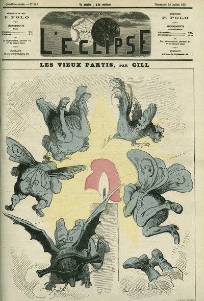 The old political parties of France like the Royalists or the Bonapartists are frightened by the light of the Republic. Cover in L