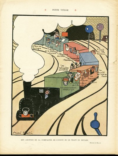 Illustration by Andre Helle in Le Rire, 25/01/08 - Small Speed - Transport, Train Railway, Western Company by Andre Helle