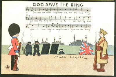 Postcard, Satirical in Colors: God save de king - War of 14 -18, England Great Britain, Singing - Soldiers Illustration by Andre Helle (1875-1945) by Andre Helle