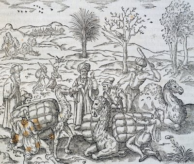 Arab merchants in Syria, engraving from Universal Cosmology, by Andre Thevet by Andre Thevet
