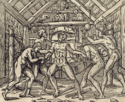 Care of patient in Caribbean islands, engraving by Andre Thevet