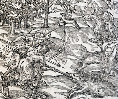 Indians Boar Hunting, engraving from Universal Cosmology, by Andre Thevet by Andre Thevet