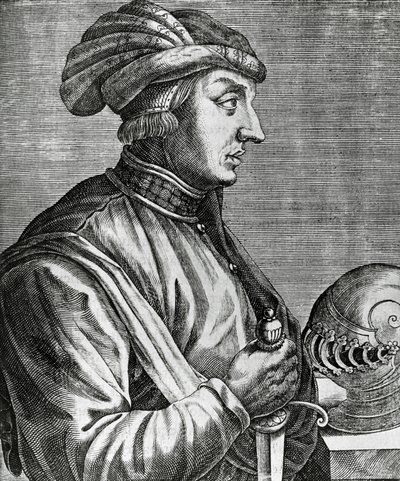 Portrait of Castruccio Castracani, Lord of Lucca, engraving from Les Vrais pourtraits et Vies des Hommes illustres by Andre Thevet