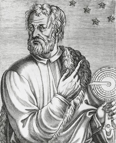 Portrait of Christopher Columbus, Italian navigator, engraving from Les Vrais portraits et Vies des Hommes illustres by Andre Thevet