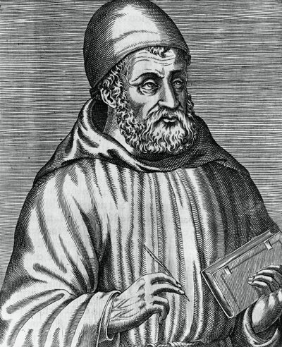 Portrait of John Duns, commonly called Duns Scotus (1265 or 1266-1308), Scottish philosopher and theologian, engraving by Andre Thevet (1504-1592) from Les vrais pourtraits et vies des hommes illustres grecz, latins et payens by Andre Thevet