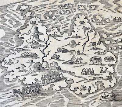Trinity Island, engraving from Universal Cosmology by Andre Thevet