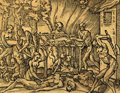 Tupinamba Cannibal Tribe in Brazil, Engraving from Les Singularitez de la France Antarctique by Andre Thevet by Andre Thevet