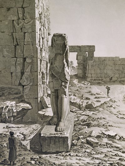 View of the Colossus at the entrance to the hypostyle halls of the palace at Karnak, Thebes, plate 20 from Vol III of `Descriptions of Egypt`, engraved by Baltard, 1822 by Andre after Dutertre