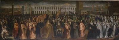 The Dogaressa Marina Morosini-Grimani leaving Palazzo Grimani for her coronation in the Palazzo Ducale, Venice by Andrea Vicentino