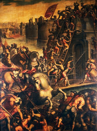 Doge of Venice Enrico Dandolo and His Crusaders Storming City of Zadar in 1202, Fourth Crusade, Croatia by Andrea (c.1542 c.1617) Michieli