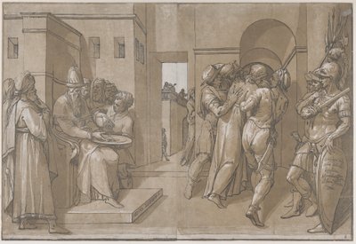 Christ is Being Led Away, Soldiers Stand at the Right Side of Sheet, 1585 by Andrea Andreani