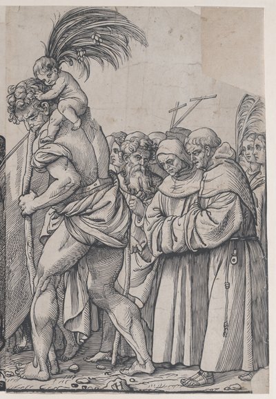 Saint Christopher carrying the Christ Child, from The Triumph of Christ by Andrea Andreani