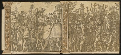 The Triumph of Julius Caesar [no.5 and 6 plus 2 columns] by Andrea Andreani after Andrea Mantegna