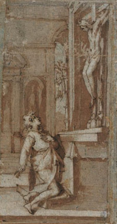 Christ on the Crucifix in San Miniato Inclines His Head Towards St John Gualberto by Andrea Boscoli