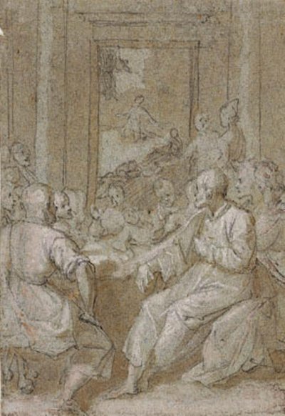 The Last Supper, with a View of Christ in the Garden of Olives through the Doorway at the Back by Andrea Boscoli