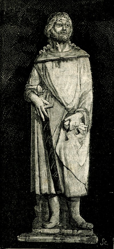 Julian the Hospitaller, Statue by Andrea Della Robbia (1435-1525 or 1528), Oratory of the Madonna del Buon Consiglio, Prato, Tuscany, Italy, Woodcut from Le Cento Citta d