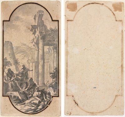 Figures Near the Ruins of a Corinthian Temple (recto); Fragment of an Arch (verso) by Andrea Locatelli