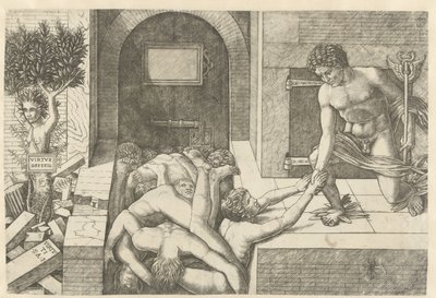 Mercury as Personification of Virtue Rescuing Souls at the Forecourt and Daphne Turning into a Tree by Andrea Mantegna (school of)