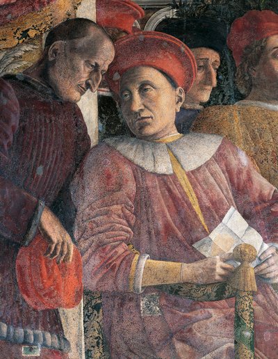 Ludovico Gonzaga and Counselor Marsilio Andreasi, Detail from Court Wall by Andrea Mantegna, Fresco, San Giorgio Castle, Wedding Chamber or Camera Picta, Mantua by Andrea Mantegna